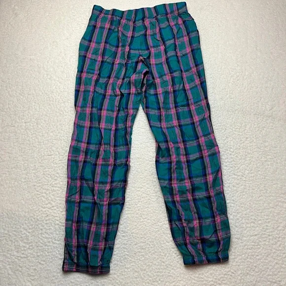 Victoria's Secret Pajama Pants Womens S Teal Pink Plaid Lurex Jogger Sleepwear - Picture 7 of 9